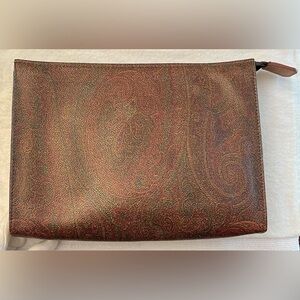 Etro Authentic 1993 Vintage Brown Paisley Zip Clutch